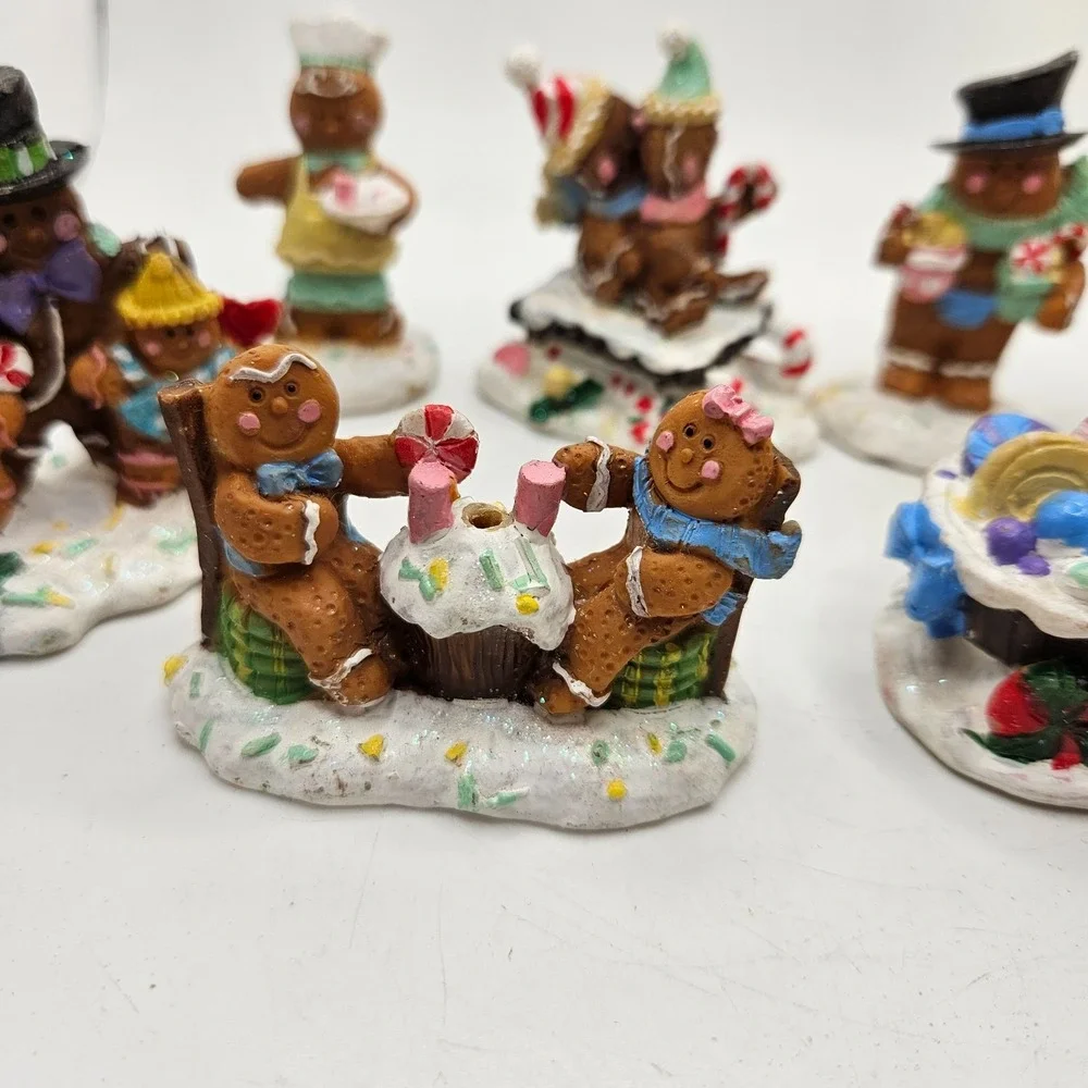 VTG Lot 8 Gingerbread Christmas Village Figurines Candy Bakers Family Miniatures